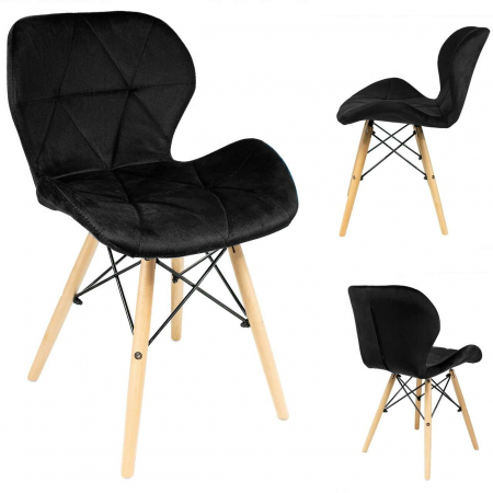 SCAUNE STIL SCANDINAV, CATIFEA, LEMN, NEGRU SI NATUR, SET 4 BUC, 46X50X73 CM [7]
