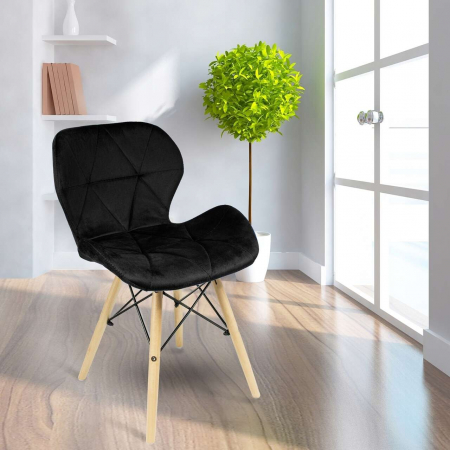 SCAUNE STIL SCANDINAV, CATIFEA, LEMN, NEGRU SI NATUR, SET 4 BUC, 46X50X73 CM [6]