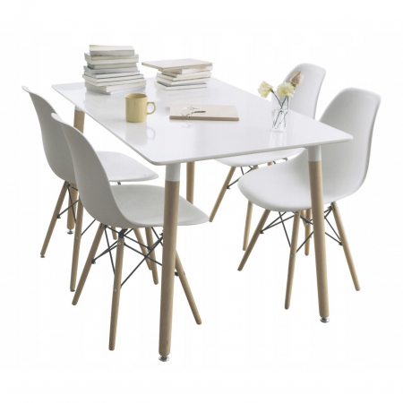 SCAUNE STIL SCANDINAV, PLASTIC, LEMN, ALB, SET 4 BUC, 46X52X81 CM, EVA [8]