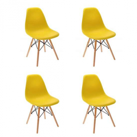 Scaune - SCAUNE STIL SCANDINAV, PLASTIC, LEMN, GALBEN, SET 4 BUC, 46X52X81 CM, EVA, JUMI