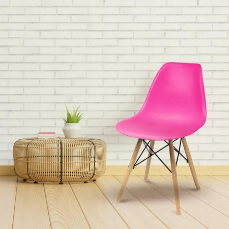 SCAUNE STIL SCANDINAV, PLASTIC, LEMN, ROZ, SET 4 BUC, 45X55X79.5 CM [1]