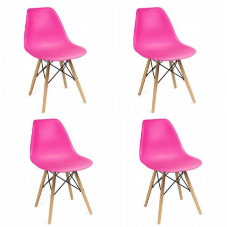 Scaune stil snadinav - SCAUNE STIL SCANDINAV, PLASTIC, LEMN, ROZ, SET 4 BUC, 45X55X79.5 CM