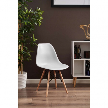 SCAUNE STIL SCANDINAV, PLASTIC, METAL, LEMN, ALB, SET 4 BUC, 46X52X81 CM, EVA [9]