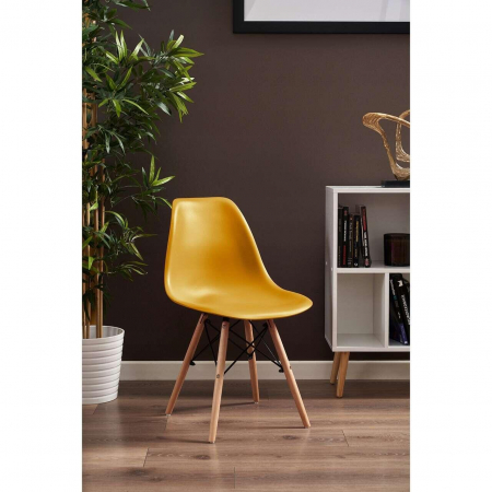 SCAUNE STIL SCANDINAV, PLASTIC, METAL, LEMN, MUSTAR, SET 4 BUC, 46X52X81 CM, EVA [6]