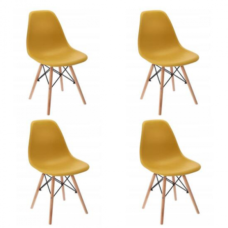 Scaune - SCAUNE STIL SCANDINAV, PLASTIC, METAL, LEMN, MUSTAR, SET 4 BUC, 46X52X81 CM, EVA