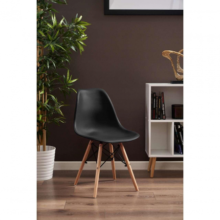 SCAUNE STIL SCANDINAV, PLASTIC, METAL, LEMN, NEGRU SI NATUR, SET 4 BUC, 46X52X81 CM, EVA [5]
