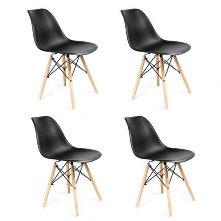 Scaune stil snadinav - SCAUNE STIL SCANDINAV, PLASTIC, METAL, LEMN, NEGRU SI NATUR, SET 4 BUC, 46X52X81 CM, EVA