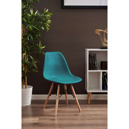 SCAUNE STIL SCANDINAV, PLASTIC, METAL, LEMN, TURCOAZ, SET 4 BUC, 46X52X81 CM, EVA [3]
