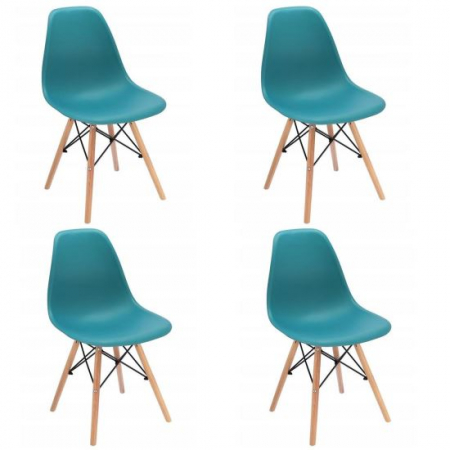 Scaune - SCAUNE STIL SCANDINAV, PLASTIC, METAL, LEMN, TURCOAZ, SET 4 BUC, 46X52X81 CM, EVA