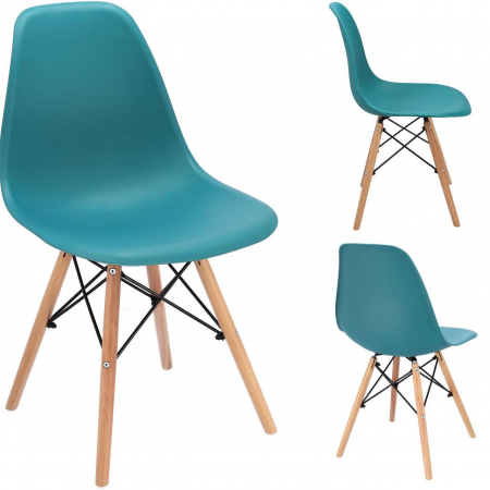 SCAUNE STIL SCANDINAV, PLASTIC, METAL, LEMN, TURCOAZ, SET 4 BUC, 46X52X81 CM, EVA [8]