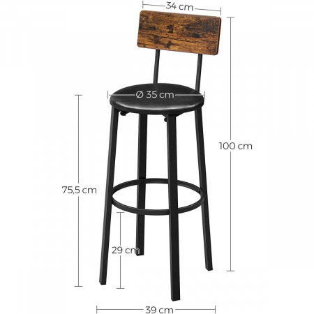 SET 2 SCAUNE DE BUCATARIE/BAR, ARTOOL, PAL SI OTEL, MARO RUSTIC, NEGRU, 39X39X100 CM [5]