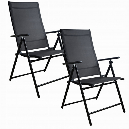 Scaune gradina si sezlonguri - Set 2 scaune pliabile pentru gradina sau terasa, structura metalica, design ergonomic, negru