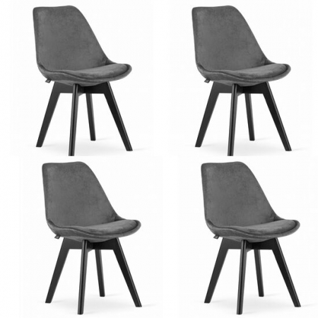 Amenajari Interioare - SET 4 SCAUNE BUCATARIE/LIVING, ARTOOL, NORI, CATIFEA, LEMN, GRI SI NEGRU, 48.5X54X84 CM