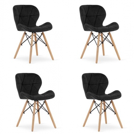 Amenajari Interioare - SET 4 SCAUNE STIL SCANDINAV, ARTOOL, LAGO, CATIFEA, LEMN, NEGRU, 48X43X74 CM