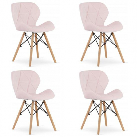 Amenajari Interioare - SET 4 SCAUNE STIL SCANDINAV, ARTOOL, LAGO, CATIFEA, LEMN, ROZ, 48X43X74 CM