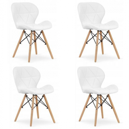 Amenajari Interioare - SET 4 SCAUNE STIL SCANDINAV, ARTOOL, LAGO, PIELE ECOLOGICA, LEMN, ALB, 47X38X73 CM