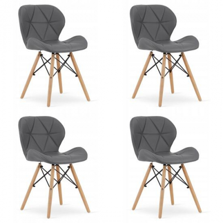 Amenajari Interioare - SET 4 SCAUNE STIL SCANDINAV, ARTOOL, LAGO, PIELE ECOLOGICA, LEMN, GRI, 47X38X73 CM
