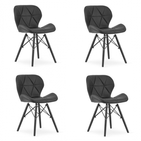 Amenajari Interioare - SET 4 SCAUNE STIL SCANDINAV, ARTOOL, LAGO, PIELE ECOLOGICA, LEMN, NEGRU, 47.5X52X74 CM