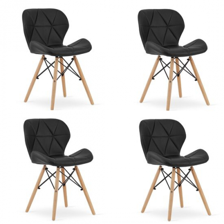 Amenajari Interioare - SET 4 SCAUNE STIL SCANDINAV, ARTOOL, LAGO, PIELE ECOLOGICA, LEMN, NEGRU, 47X38X73 CM