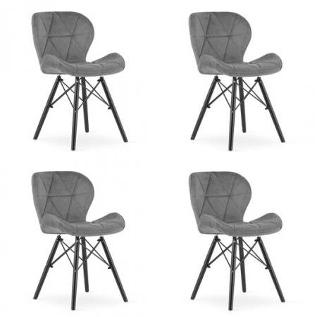 Amenajari Interioare - SET 4 SCAUNE STIL SCANDINAV, ARTOOL, LAGO VELVET, CATIFEA, LEMN, GRI SI NEGRU, 47X52X73.5 CM