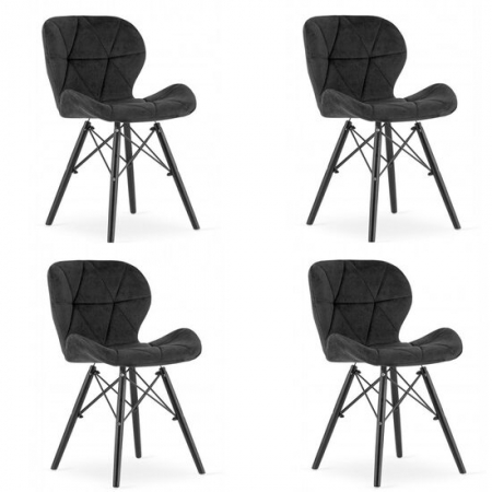Amenajari Interioare - SET 4 SCAUNE STIL SCANDINAV, ARTOOL, LAGO VELVET, CATIFEA, LEMN, NEGRU, 47X36X73.5 CM