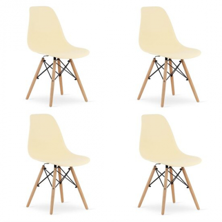 Amenajari Interioare - SET 4 SCAUNE STIL SCANDINAV, ARTOOL, OSAKA, PP, LEMN, CREM SI NATUR, 46X54X81 CM