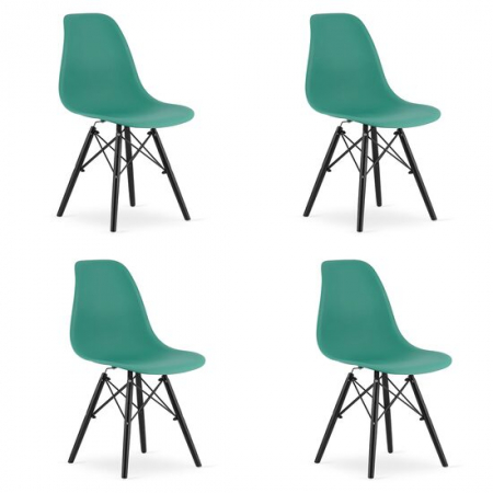 Scaune - SET 4 SCAUNE STIL SCANDINAV, ARTOOL, OSAKA, PP, LEMN, VERDE SI NEGRU, 46X54X81 CM
