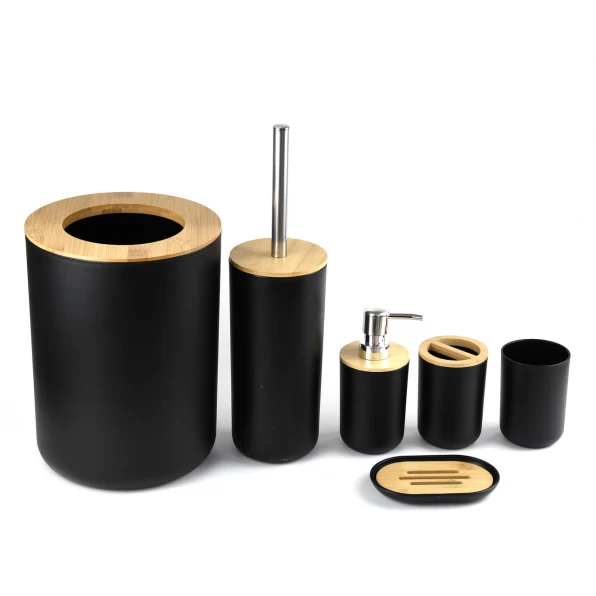 Set de baie, 6 piese, negru/lemn [1]
