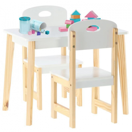 SET MASA CU 2 SCAUNE, PENTRU COPII, LEMN, MDF, ALB, 60X40X46 CM, DAISY [5]