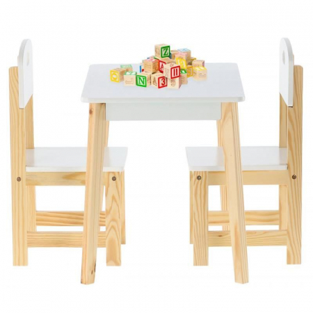 SET MASA CU 2 SCAUNE, PENTRU COPII, LEMN, MDF, ALB, 60X40X46 CM, DAISY [4]