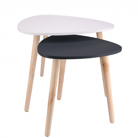 Set masuta cafea, 2 buc, MDF, picioare de pin, alb-negru [1]