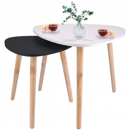 Amenajari Interioare - Set masuta cafea, 2 buc, MDF, picioare de pin, alb-negru