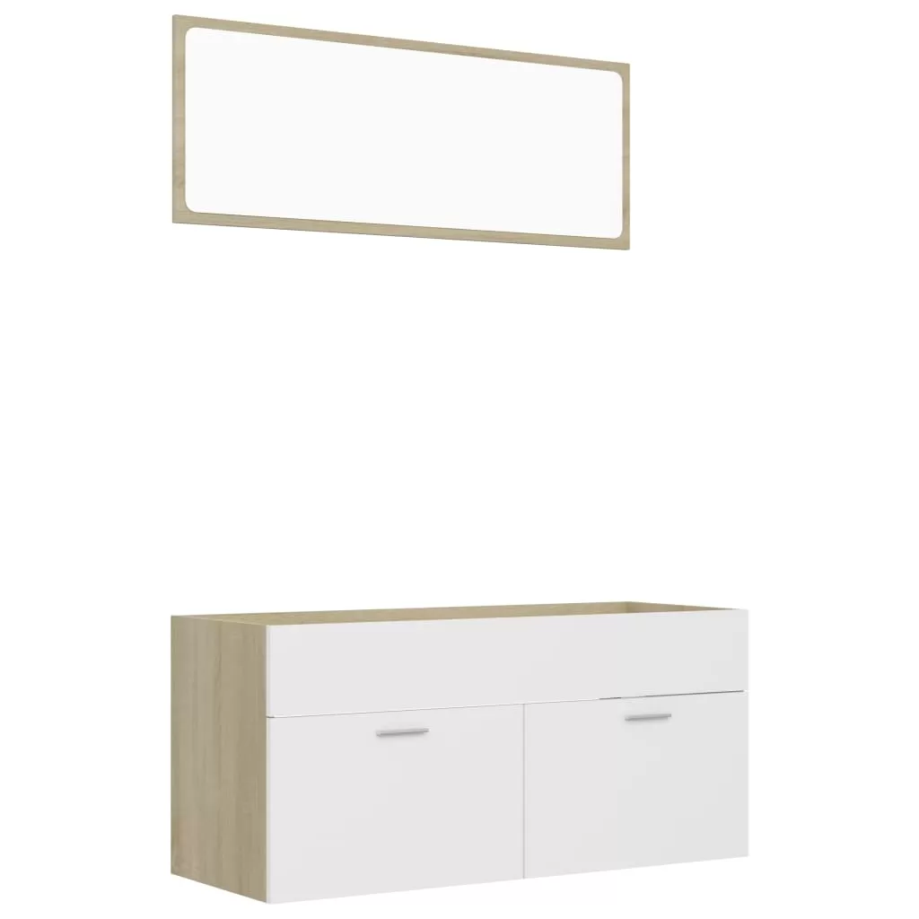 SET MOBILIER BAIE, 2 PIESE, ALB SI STEJAR SONOMA [1]