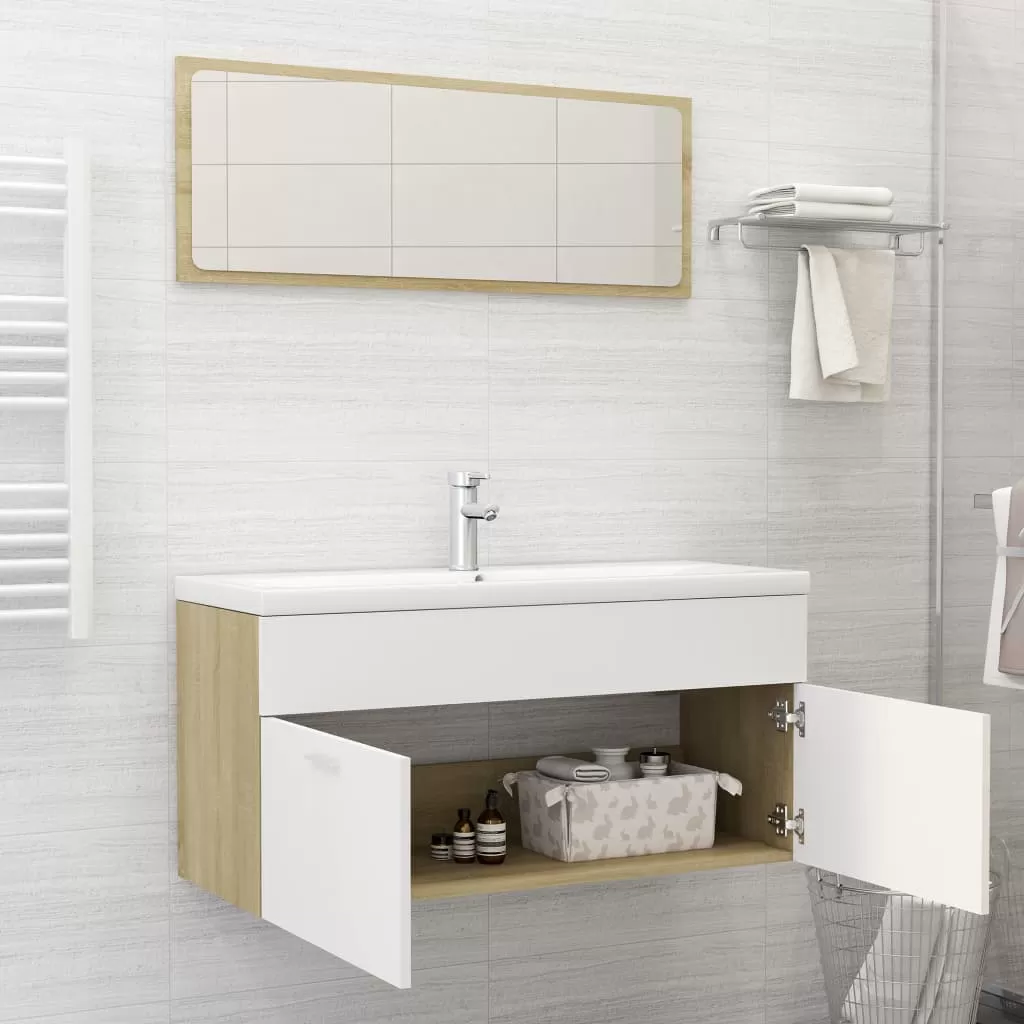 SET MOBILIER BAIE, 2 PIESE, ALB SI STEJAR SONOMA [2]