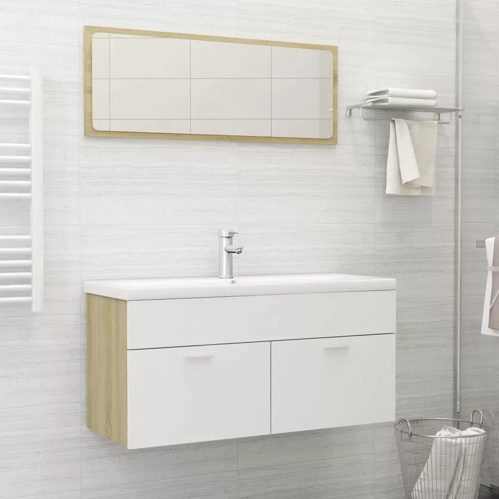 Set mobilier baie - SET MOBILIER BAIE, 2 PIESE, ALB SI STEJAR SONOMA