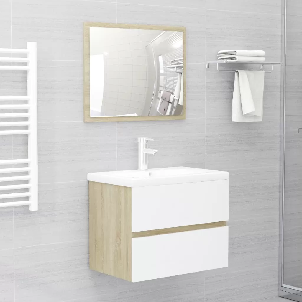 Set mobilier baie - SET MOBILIER BAIE, 2 PIESE, ALB SI STEJAR SONOMA