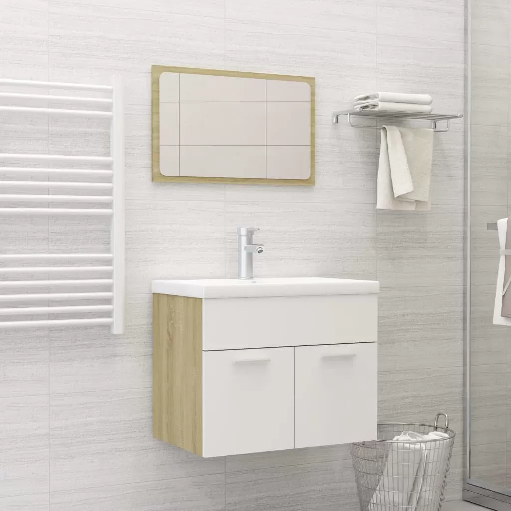 Set mobilier baie - SET MOBILIER BAIE, 2 PIESE, ALB SI STEJAR SONOMA