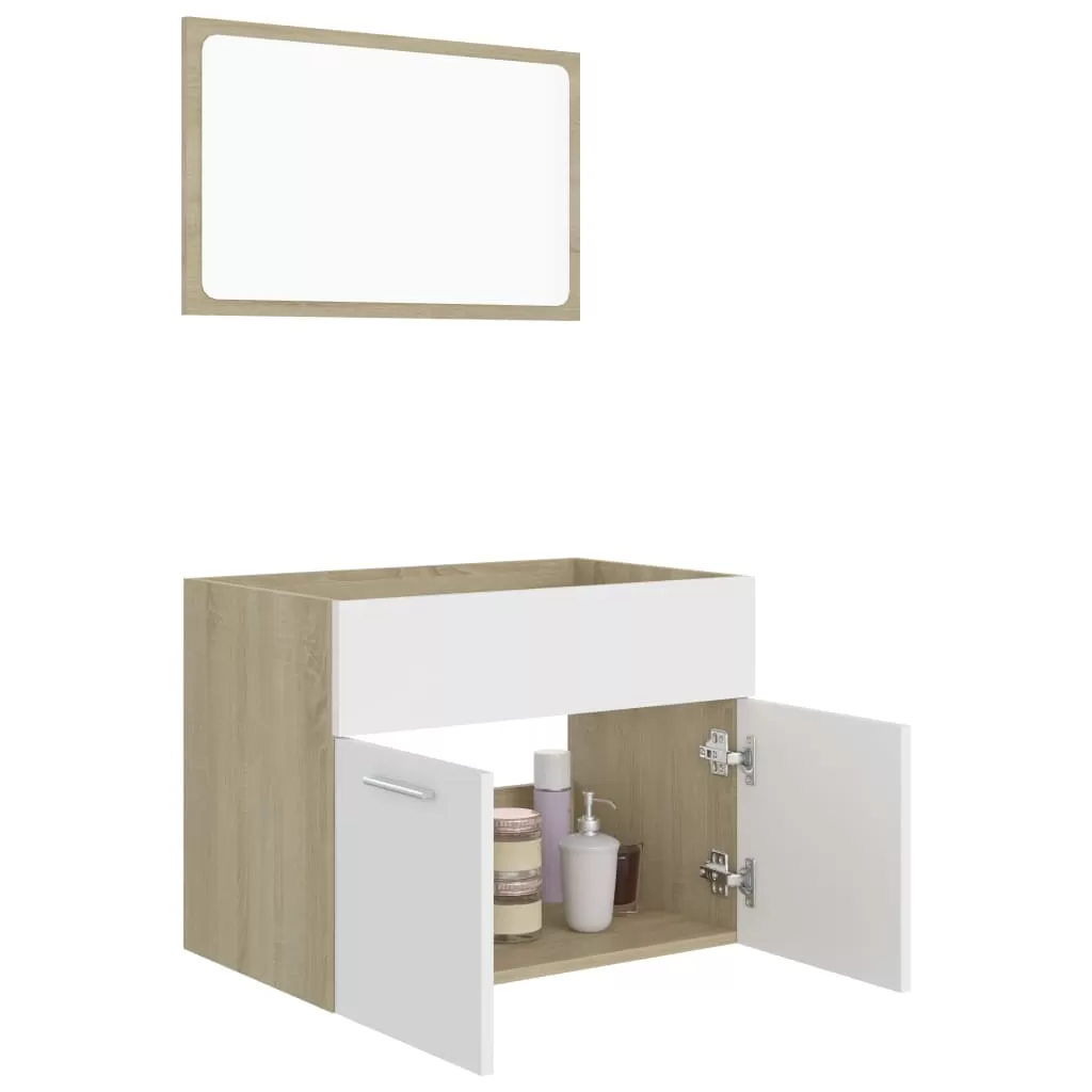SET MOBILIER BAIE, 2 PIESE, ALB SI STEJAR SONOMA [3]