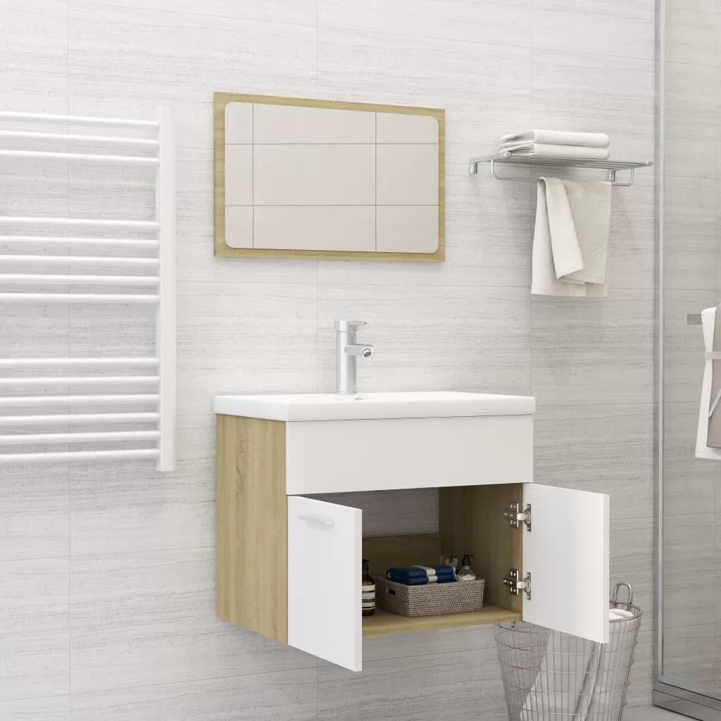 SET MOBILIER BAIE, 2 PIESE, ALB SI STEJAR SONOMA [2]