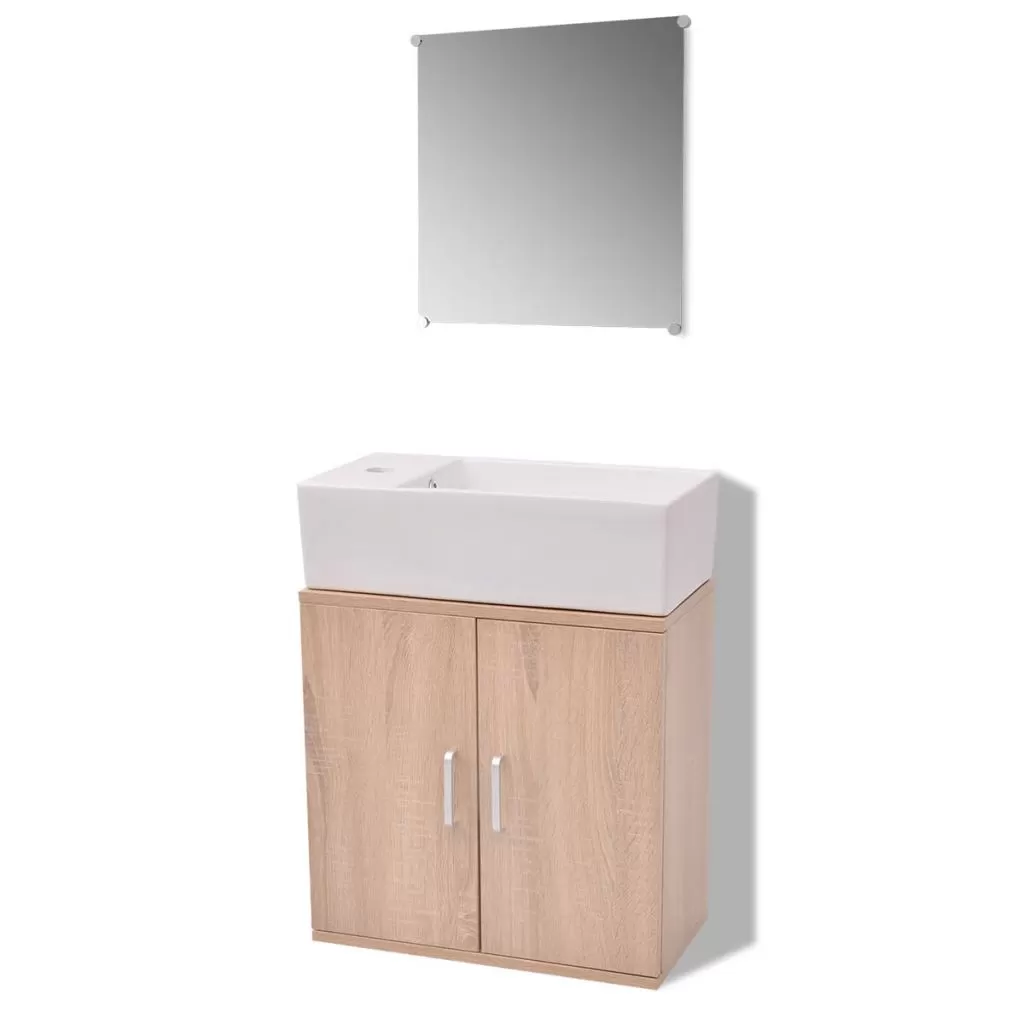 SET MOBILIER BAIE FORMAT DIN 3 PIESE CU CHIUVETA INCLUSA, BEJ [1]