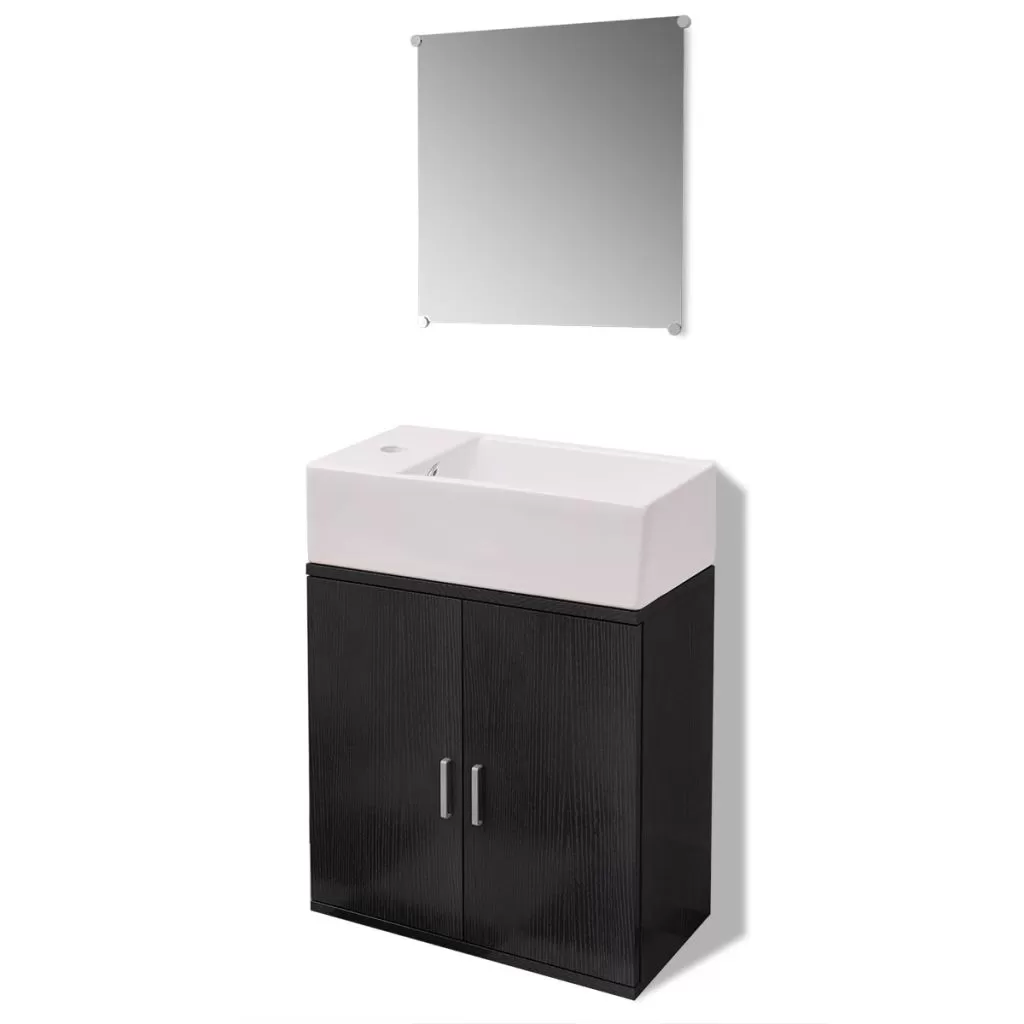 SET MOBILIER BAIE FORMAT DIN 3 PIESE CU CHIUVETA INCLUSA, NEGRU [1]