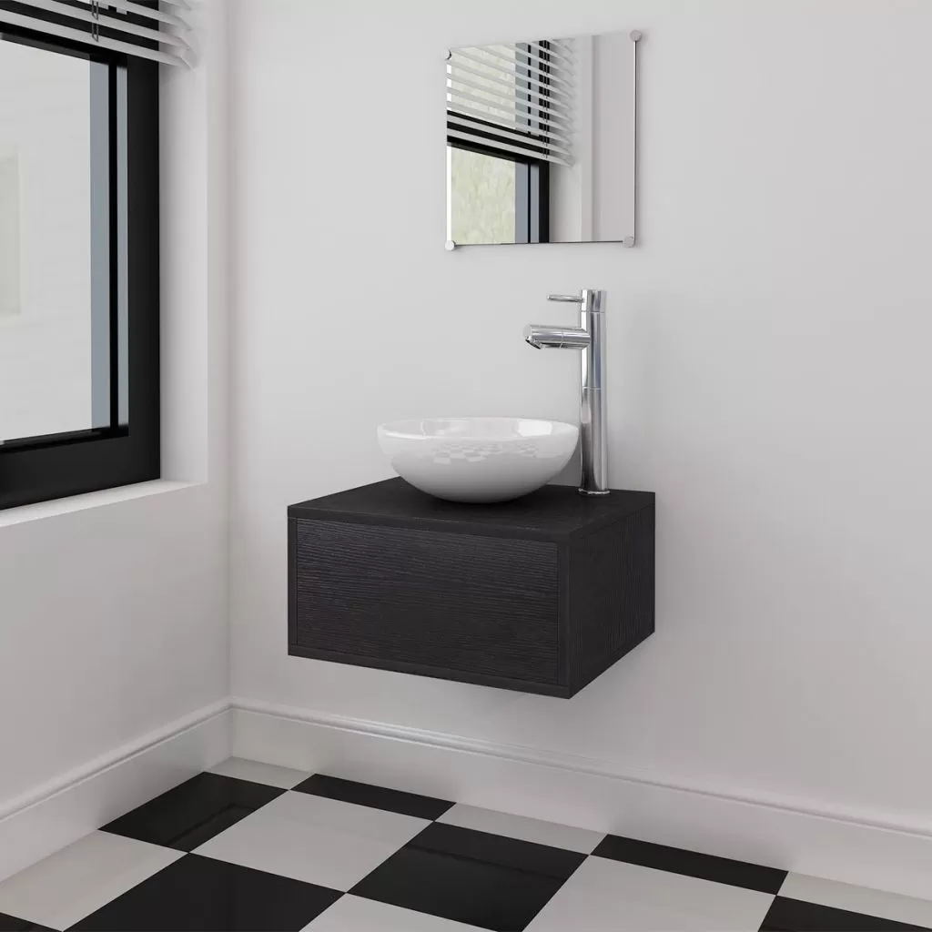 Set mobilier baie - SET MOBILIER BAIE FORMAT DIN 3 PIESE CU CHIUVETA INCLUSA, NEGRU