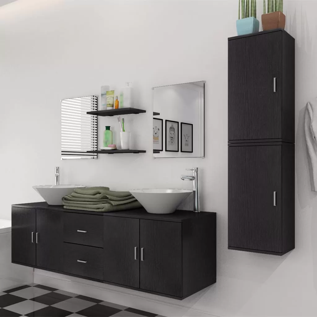 SET MOBILIER BAIE FORMAT DIN 9 PIESE CU CHIUVETE INCLUSE, NEGRU [2]