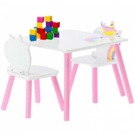 SET MOBILIER COPII, MODEL PONEI SI CURCUBEU, ALB-ROZ, LEMN + MDF, 55X55X43 CM, CHOMIK [3]