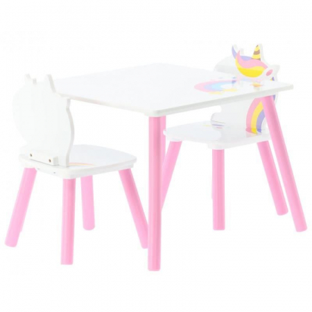 SET MOBILIER COPII, MODEL PONEI SI CURCUBEU, ALB-ROZ, LEMN + MDF, 55X55X43 CM, CHOMIK [1]