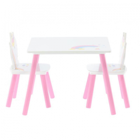 SET MOBILIER COPII, MODEL PONEI SI CURCUBEU, ALB-ROZ, LEMN + MDF, 55X55X43 CM, CHOMIK [2]