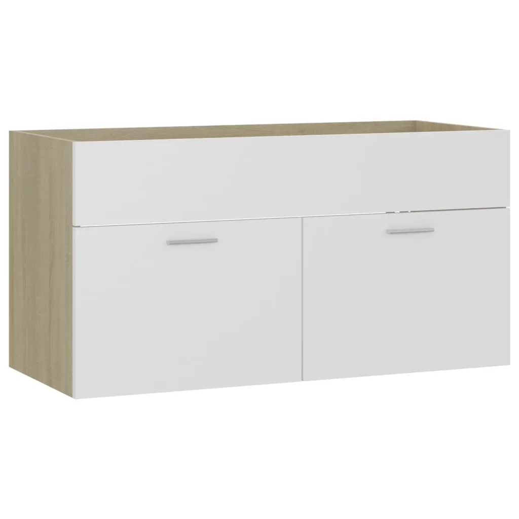 SET MOBILIER DE BAIE, 2 PIESE, ALB SI STEJAR SONOMA [7]
