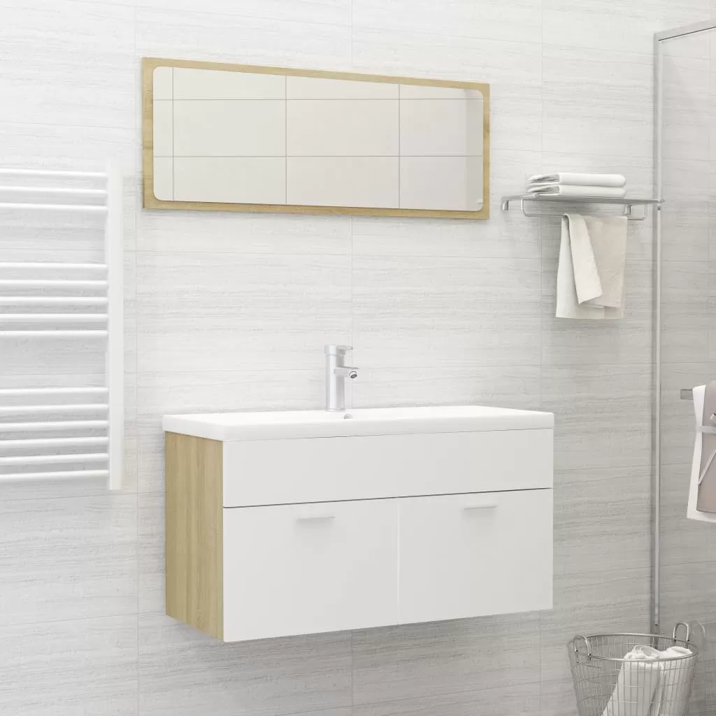 Set mobilier baie - SET MOBILIER DE BAIE, 2 PIESE, ALB SI STEJAR SONOMA