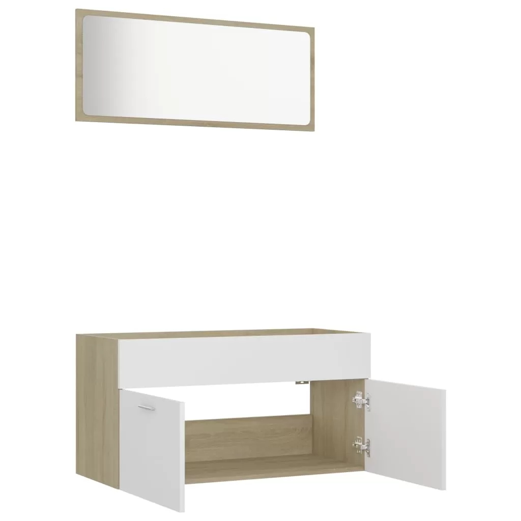 SET MOBILIER DE BAIE, 2 PIESE, ALB SI STEJAR SONOMA [5]