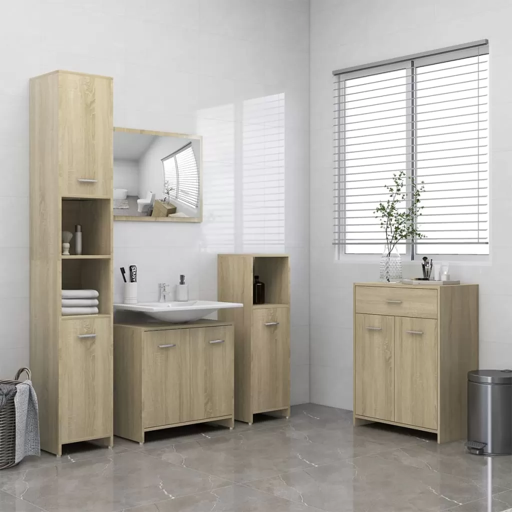 Set mobilier baie - SET MOBILIER DE BAIE, 4 PIESE, STEJAR SONOMA